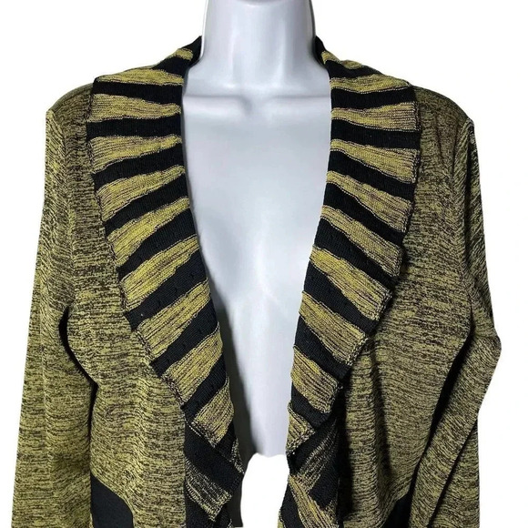 Ming Wang Blazer cardigan Jacket Womens size small ruffle collar black khaki - Picture 2 of 9